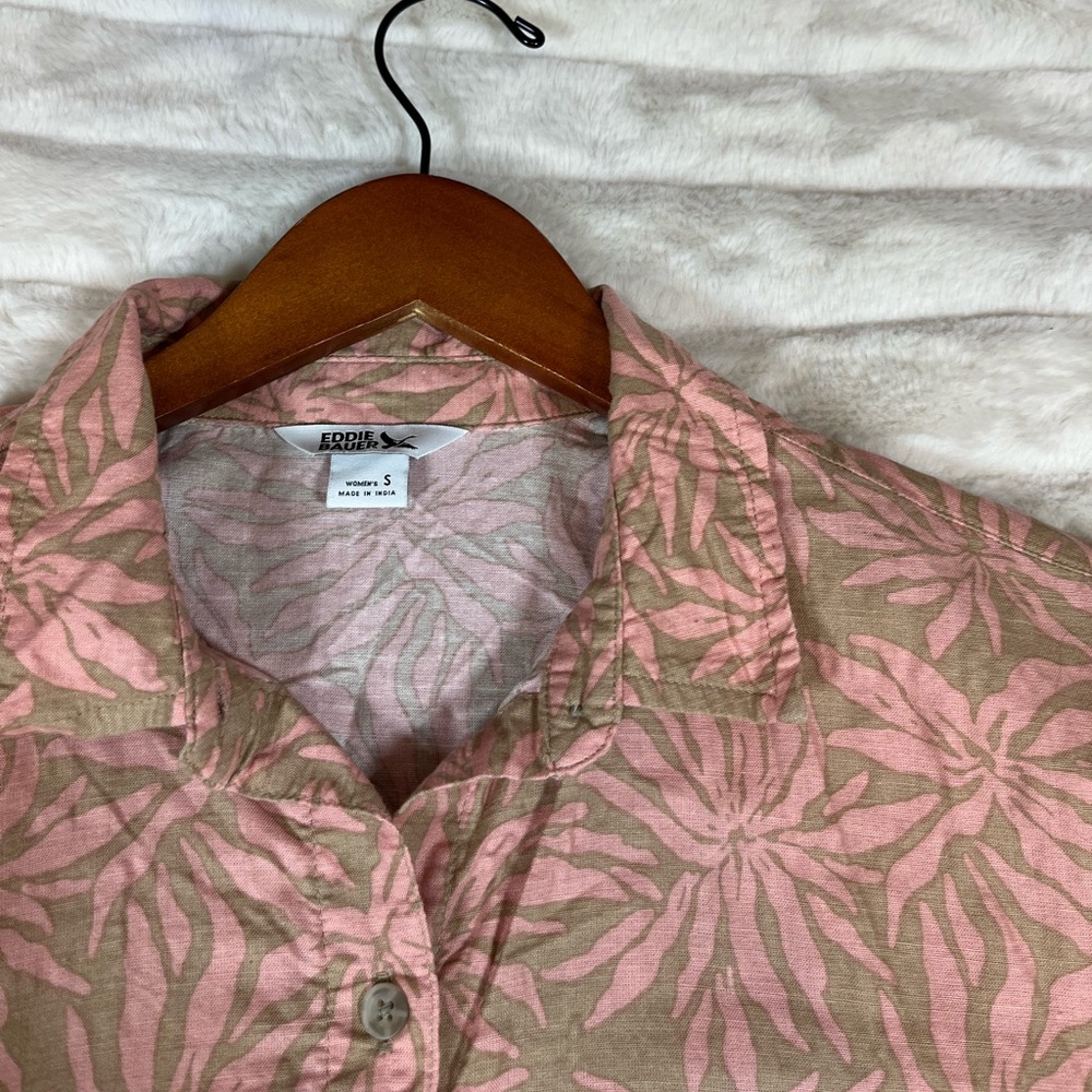 Eddie Bauer Women’s S Pink Tan Cruise Tropical Fall Spring Button Shirt Casual